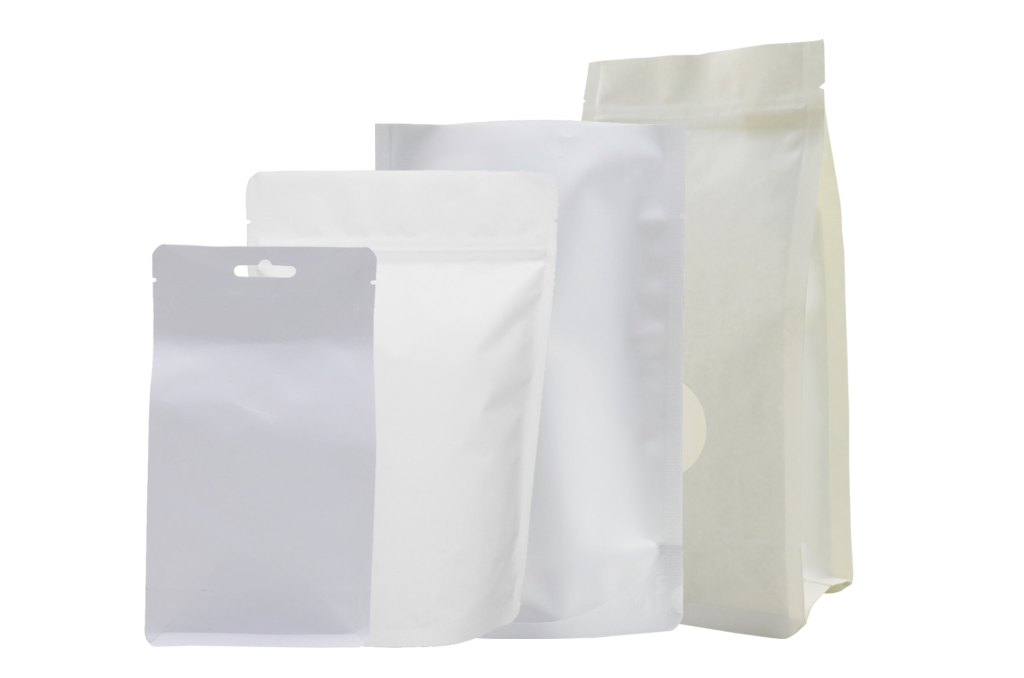 white stand up pouches