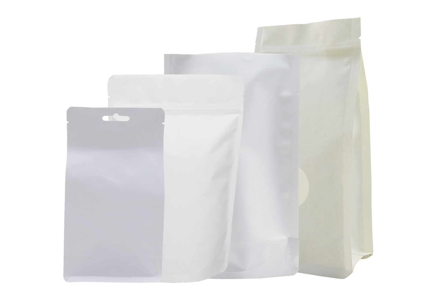 white stand up pouches